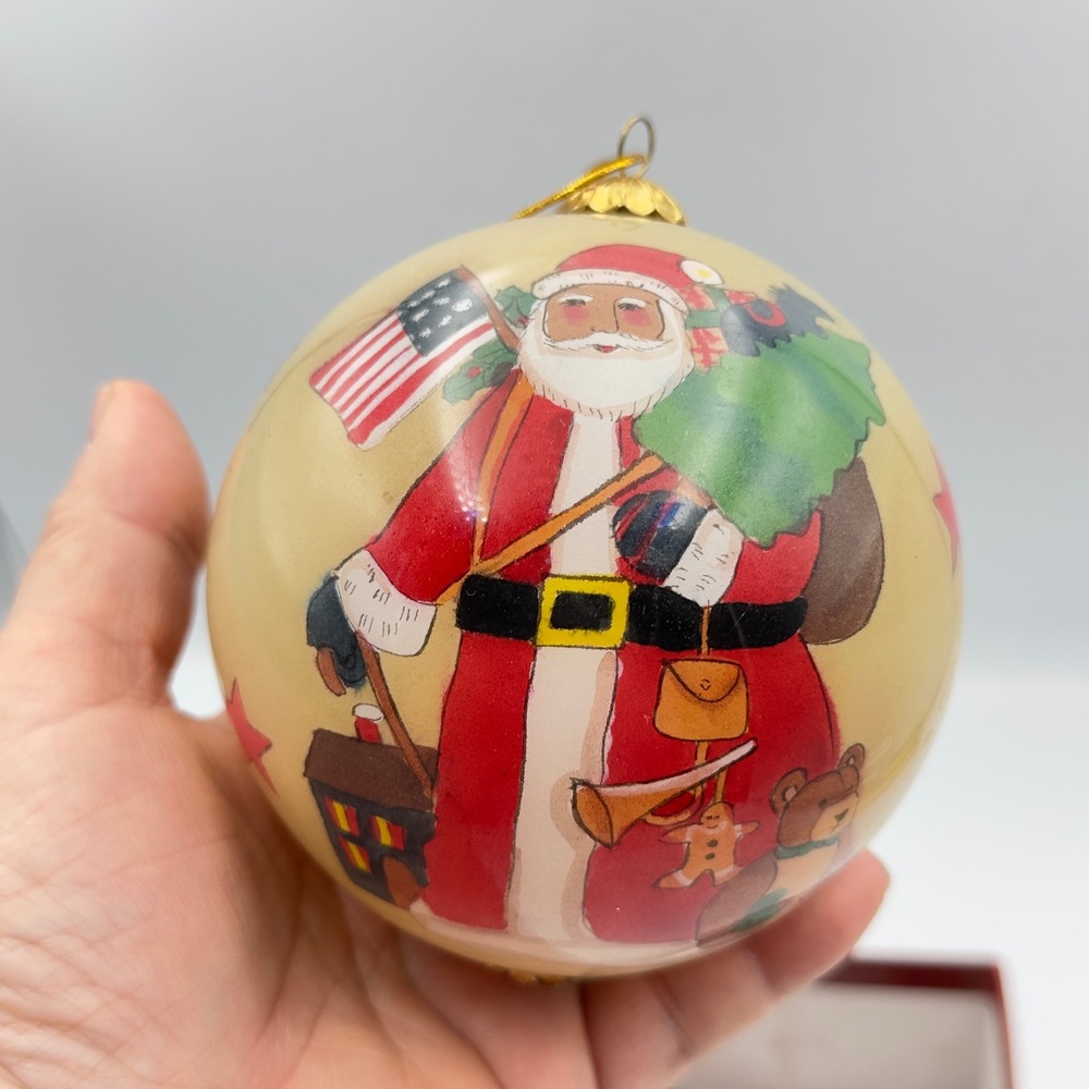 Vintage 1998 Lang & Wise Susan Winget‎ Patriotic Santa Ball Christmas Ornament